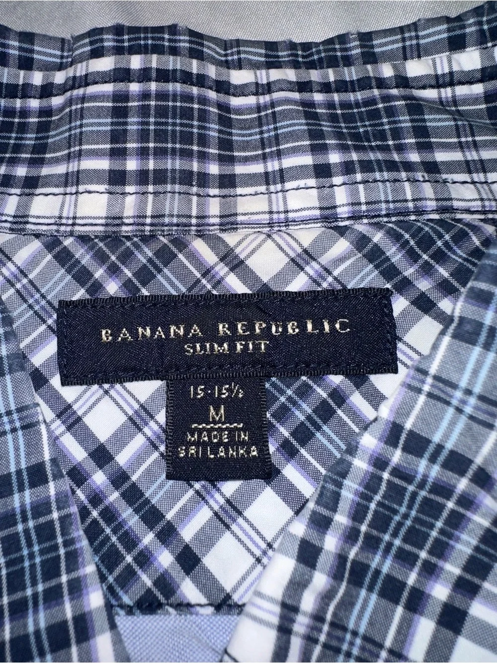 Banana Republic Men’s Navy and White Plaid Button-Down Shirt